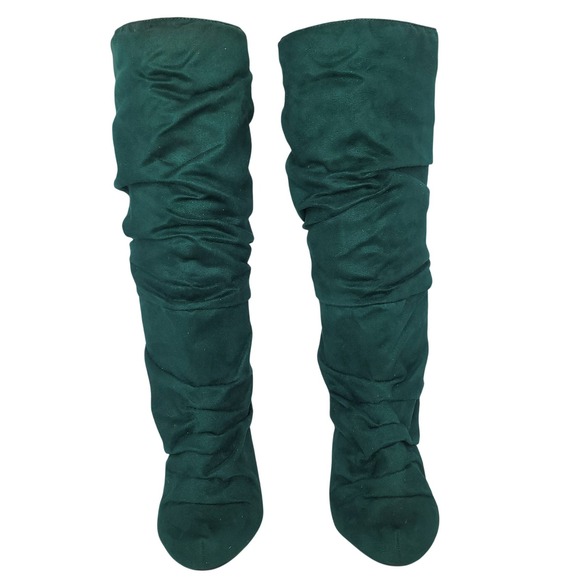 Michael Antonio Green Suede Slouchy Stiletto Boots 5.5  Ruched Y2K - Picture 2 of 9